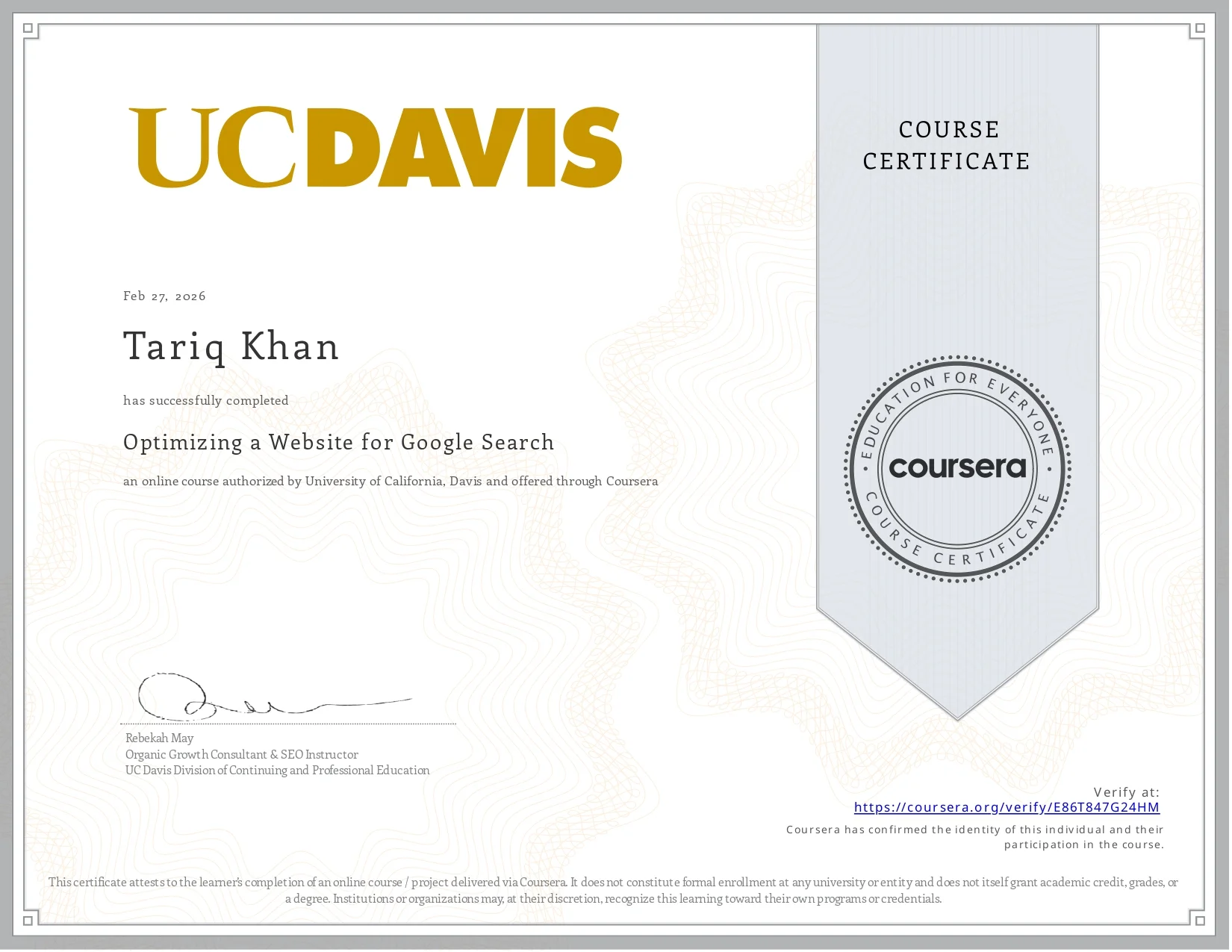 Optimizing a Website for Google Search Certificate